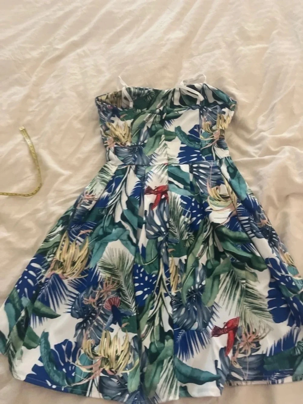 Tropical Print Strapless Kids Dress in Green and Blue - Picture 7 of 7